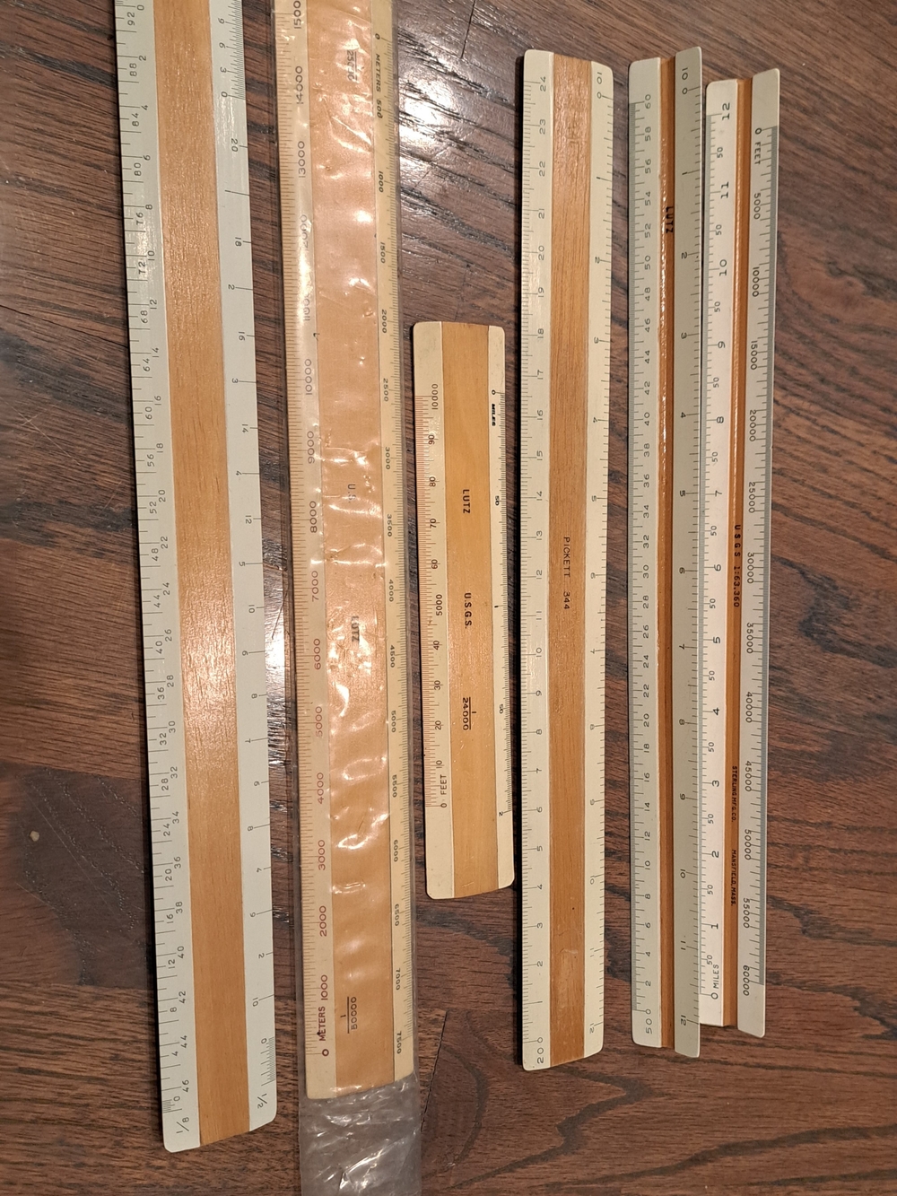Vintage Wooden Mapping Rulers - Natural Wood & White